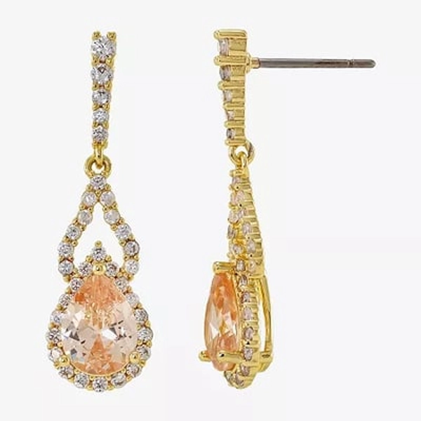 Sparkle Allure Womens Champagne Cubic Zirconia 14K Gold Over Brass Drop Earrings, One Size