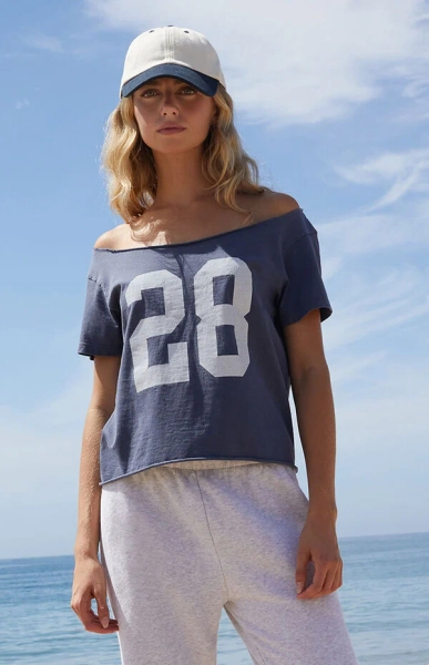 Navy Robyn 28 Short Sleeve Off-The-Shoulder Top