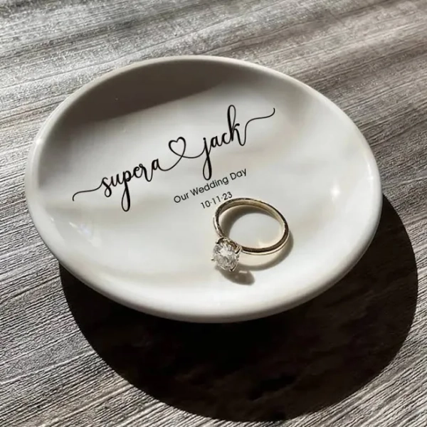Personalized Ring Dish Custom Floral Ring Dish With Initials & Date – Personalized Ceramic Jewelry Tray For Wedding, Engagement, Anniversary, Bridal