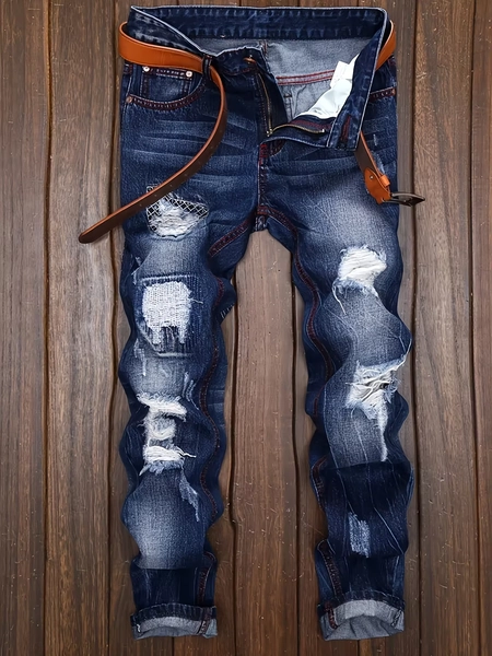 Men's Ripped Straight Jeans For Trendy Men Make Old Motorcycle Pants Jeans - AliExpress 200000343