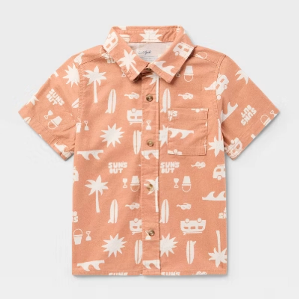 Toddler Boys' Adaptive Short Sleeve Woven Button-Up Shirt - Cat & Jack™ Brown 3T