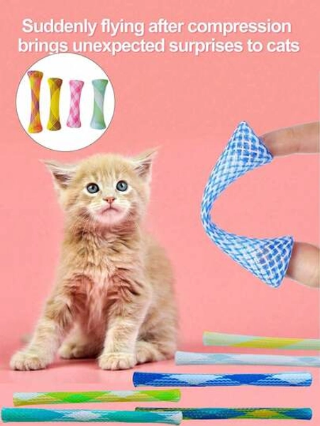 Colorful Elastic Telescopic Cat Toy, Self-Entertainment Boredom Relief Teaser Wand, Universal For Kittens And Adult Cats, Pet Supplies - Size 15pcs-l