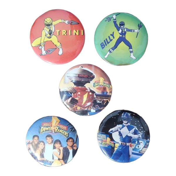 Vintage Pin Backs - Buttons // Lot of 5 // 1993 Mighty Morphin Power Rangers // Alpha 5 // Trini // Billy // shirt hat pins