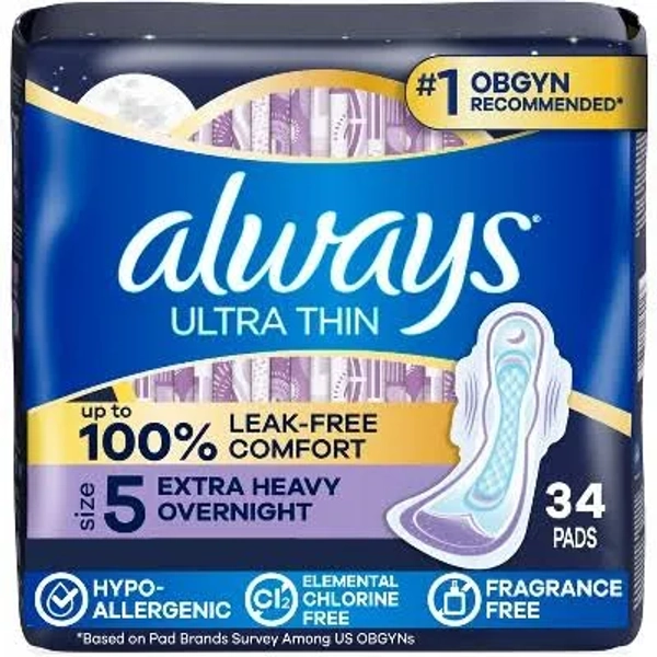 Always Ultra Thin Extra Heavy Overnight Pads with Wings