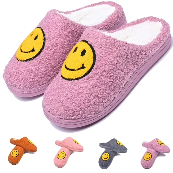 Smiley Face Slippers for Kids/Children, Anti-Slip Soft Plush Comfy Indoor Slippers