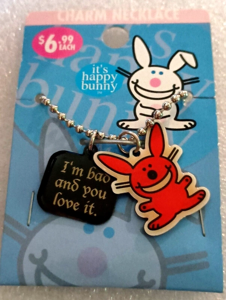 ☆ Vintage Happy Bunny "I'm Bad And You Love It" Necklace 2006 NOS New MOC