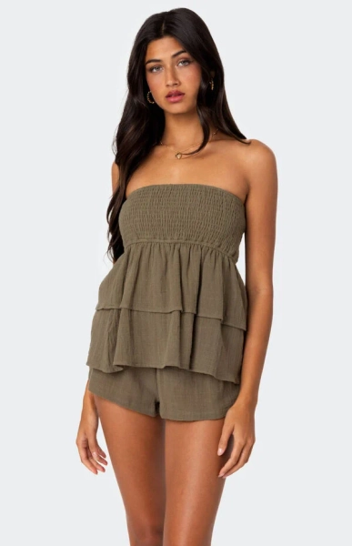 Harleigh Ruffled Linen Look Tube Top