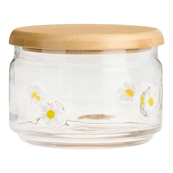 Daisy Charm Inlay Short Glass and Bamboo Storage Canister