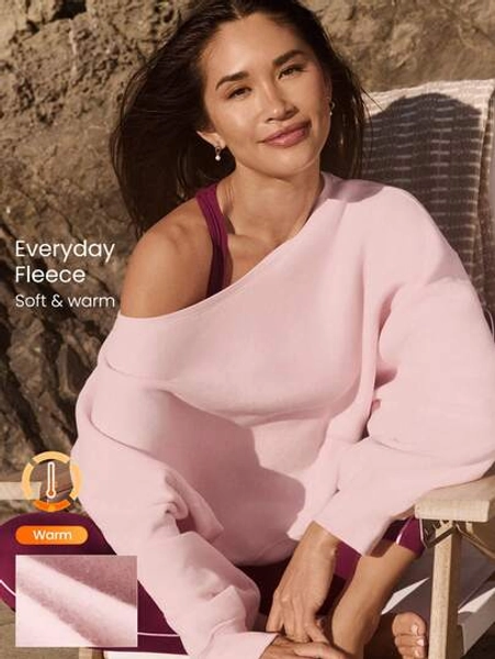 GLOWMODE Everyday Fleece Shine Bright Soft Warm Lightweight Oversized Off-The-Shoulder Pullover Sweatshirt Autumn Winter Outdoors Daily Casual Wear - Size XL