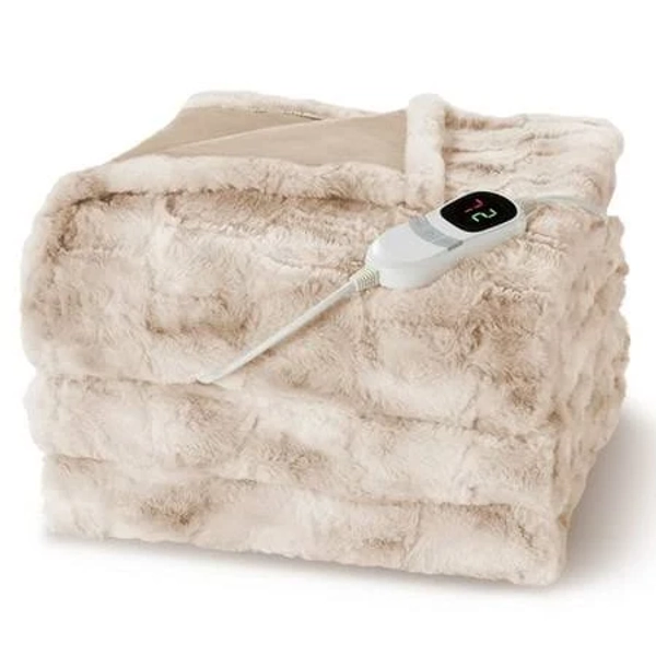 Marnur Heated Blanket Electric Throw Extra Large Size 50 inchx72 inch, Soft Faux Fur Heated Throw with 10 Heating Levels 4 Hours Timer Machine