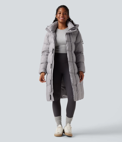 Hooded Long Sleeve Zipper Longline Casual Padded Jacket with Pockets