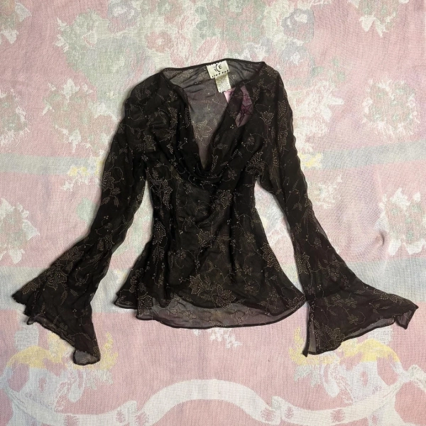 ICE Silk Beaded Bell Sleeve Blouse M/L