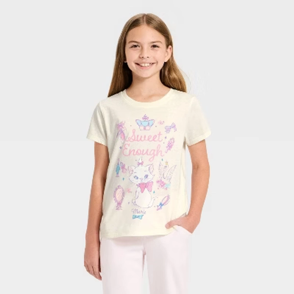 Girls' The Aristocats Marie Short Sleeve Graphic T-Shirt - Cream M