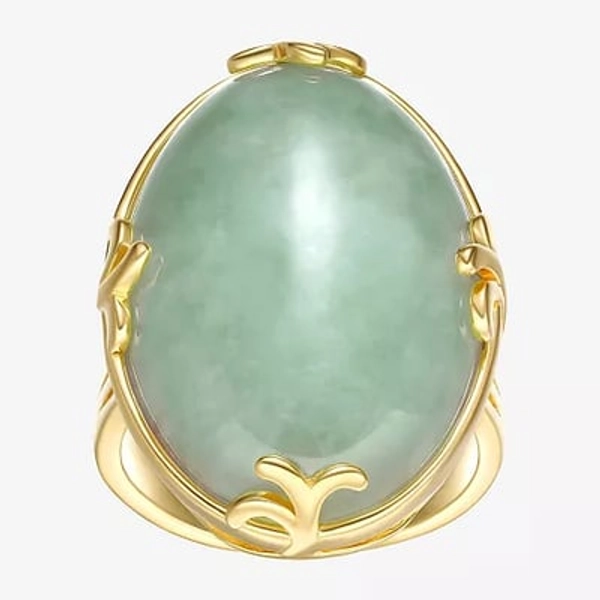 FINE JEWELRY Womens Genuine Green Jade 18K Gold Over Silver Oval Cocktail Ring, 8, Green Jade