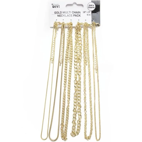 Cousin DIY 6 Gold Multi Chain Necklace Pack