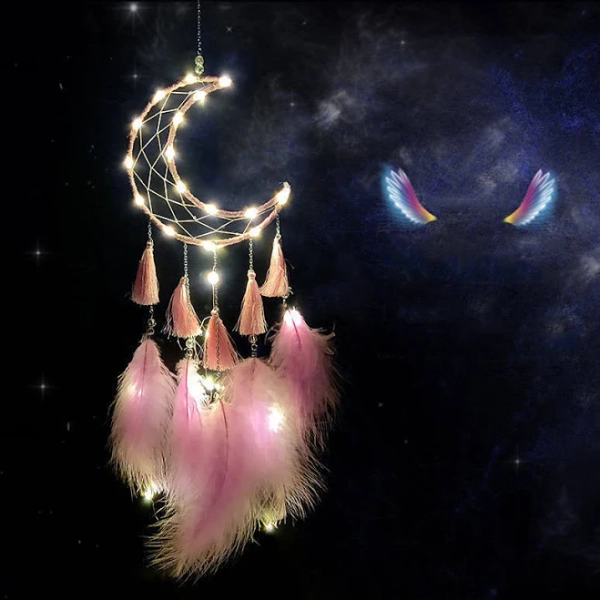 Dream Catcher Moon Shaped Fairy Lights Bedroom Wall Hanging Decoration Girl Heart Dream Bedroom Decorations Creative Lights Christmas