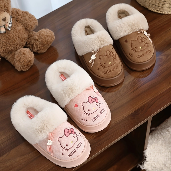 Women HELLO KITTY New Winter Slippers Cute Cartoon Warm Slippers Indoor Outdoor Home Shoes