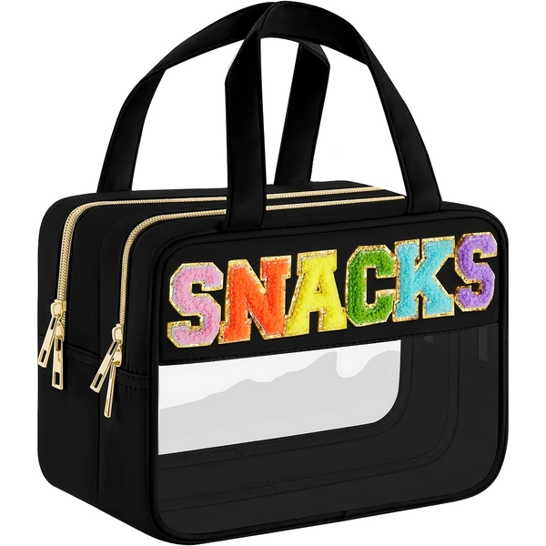 A Stylish Dry And Wet Separation Women'S Makeup Bag, Snack Bag with Double Pocket Design, Chenille Embroidered Letters, Perfect for Daily Storage And Travel Use, Suitable for Beach, Fitness And Partie