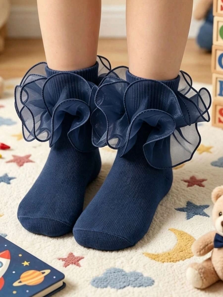 1 Pair Girls Socks Children Ruffle Pleated Lace Princess Baby Socks