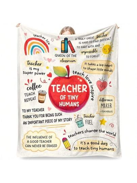 Cozy Teacher Appreciation Flannel Blanket - Soft, Warm & Versatile For All Seasons - Perfect Gift For Birthdays, Valentine's, Mother's Day & Christmas - 280g/Sq.M, Single-Sided Print With Inspirational Teacher Quotes & Playful Designs, Teacher Gift Blanket | Educational Theme | Soft Flannel Fabric