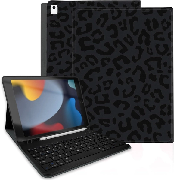 TopPerfekt for iPad 9th Generation Keyboard Case 10.2inch 2021, Magnetically Absorbent, Auto Sleep/Wake, Pencil Holder for iPad 8th Gen 2020, 7th Gen 2019, Air 3rd, pro 10.5inch - Black Leopard