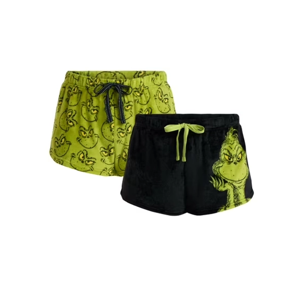 Dr. Seuss The Grinch Women's Minky Sleep Shorts, 2-Pack, Sizes XS-3X