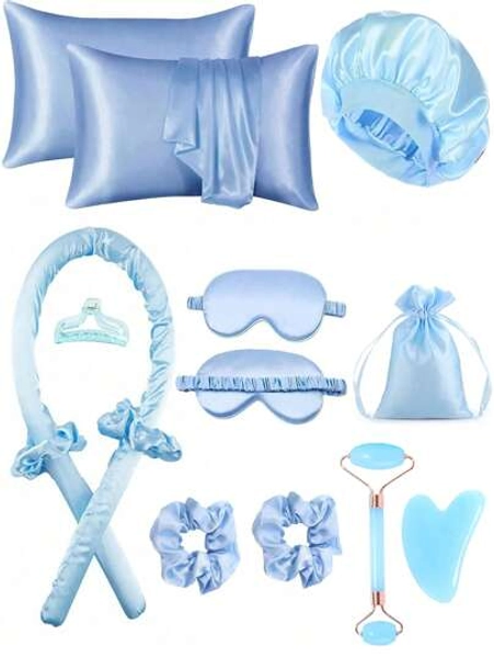 12pcs Sleeping Hair Styling Tools Set, 1pc Curling Iron 1pc Silk Pillowcase For Hair And Skin Queen Set, Silk Heatless Curling Kit, Overnight Curling Iron, 1pc Sleeping Soft Eye Mask, 1pc Dual Head Roller Massager, 1pc Heart Shaped Gua Sha Board,Back To School,Travel Holiday Essentials,Hair Accessories For Women,Hair Curlers,Curly Hair Brush,Rollers,Curly Hair Products,Curler,Rollers For Hair,Hair Curl,Curly Hair Tools,Hair Roller,Curly Hair,Heatless Curl,Heatless Curls,Hair Curler,Barber,Hair Tools,Hair Products,Hair Curlers,Barber Accessories,Travel,Rollers,Hair Stuff,Hair Accessories,Curly Hair Products,Curler,Rollers For Hair,Hairdressing Equipment,Hair Curl,Curly Hair Tools,Hair Roller,Christmas,Barbershop,Hair Curling Iron, Barber Accessories, Hair Accessories, Curling Iron, Hairdressing,Heatless Waves,Travel Essentials,Hairstyle,Hairdressing