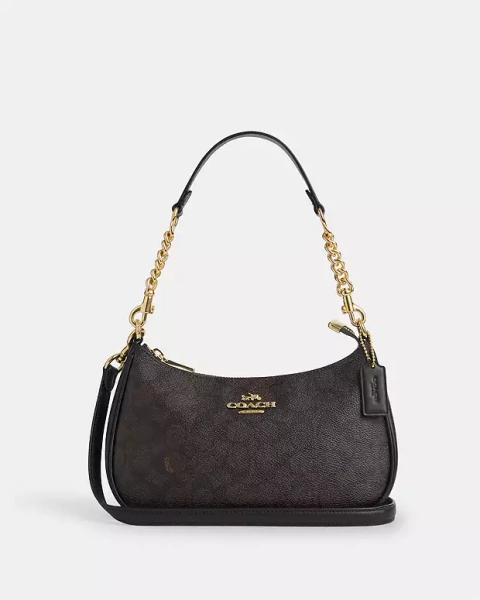 Gold/Walnut/Black Teri Shoulder Bag In Signature Canvas