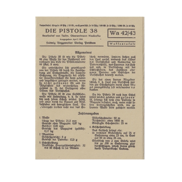 Waffentafeln P38 small info card