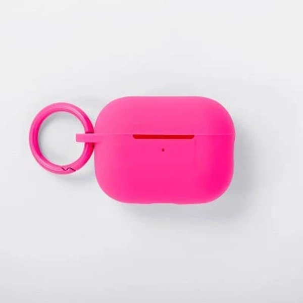Heyday Apple AirPods Pro 1/2 Generation Recycled Silicone Case with Clip (Neon Pink)