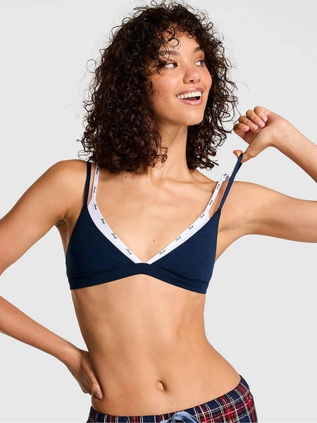 Noir Navy Blue Triangle Cotton Double Layer Bralette
