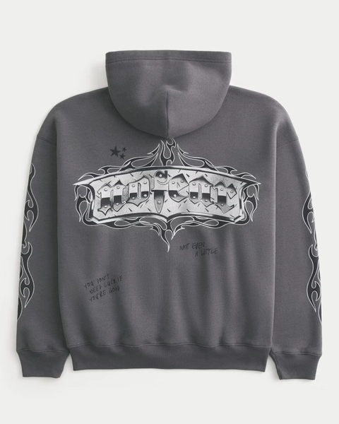 Boxy Zip-Up No Fear Graphic Hoodie