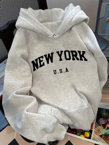 SHEIN Women's Letter Print Drop Shoulder Grey Hoodie Sweatshirt, Autumn/Winter Graduation,Back To School Outfits,Graduation,Teacher Outfits For Women,Back To School Pullover Fall Outfit