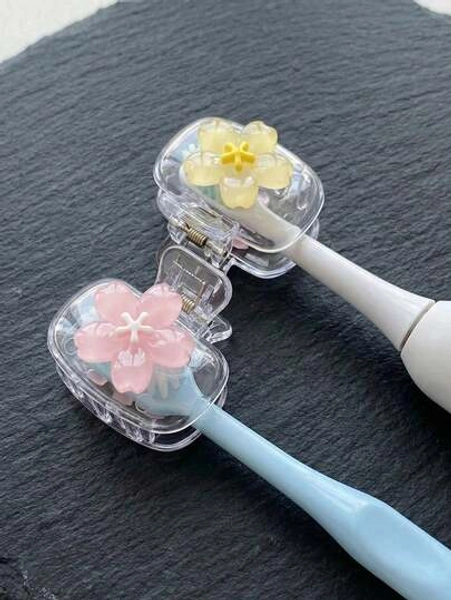 Sakura Pattern Portable Toothbrush Cover, Transparent Travel Toothbrush Storage Box, Toothbrush Head Protector Clip, Toothbrush Storage Clip, Toothbrush Dust-Proof Protective Case, Portable Design Easy To Carry, Dust-Proof Cover, Suitable As A Gift For Couples, Friends, Family, Teachers, Travel Enthusiasts, Essential For Home, Dorm, Vacation, Suitable For Birthdays, Back To School, Weddings, Mother's Day, Easter And Other Occasions, Must-Have For Spring And Summer - Size 1 Purple Item
