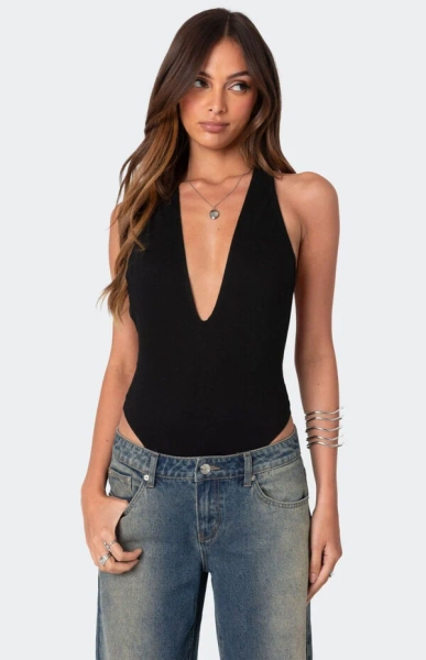 Deep V Backless Bodysuit