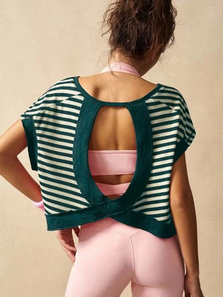 VARSITIE Workout Women Tops Women Striped Fashion Sports T-Shirt & Tank Top