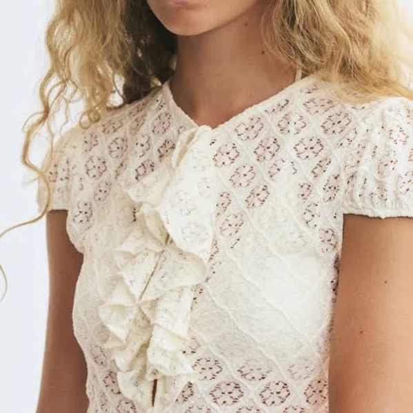H&M Ladies Flounce-Trimmed Lace Top