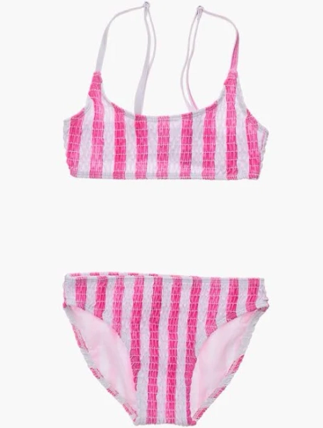 Girl's Snapper Rock Fiesta Stripe Shirred Crop Bikini