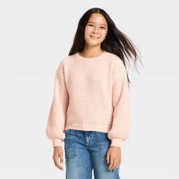Rae - Girls' Bow Back Pullover Sweater - art class™ Light Pink XL