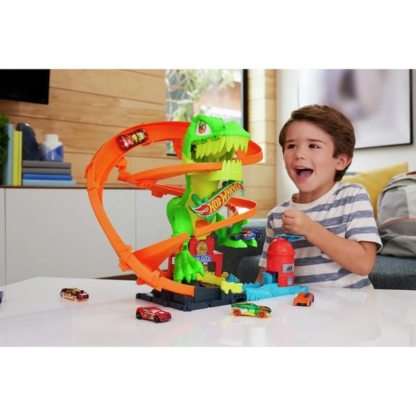 Buy Hot Wheels City Car Track Set, T-Rex Blaze Battle Playset | Toy cars and trucks | Argos