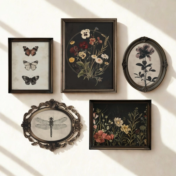 Set of 5 Dark Cottagecore Prints | Victorian Botanical Home Decor, Moody Goth Gallery Wall (Digital Dowload)