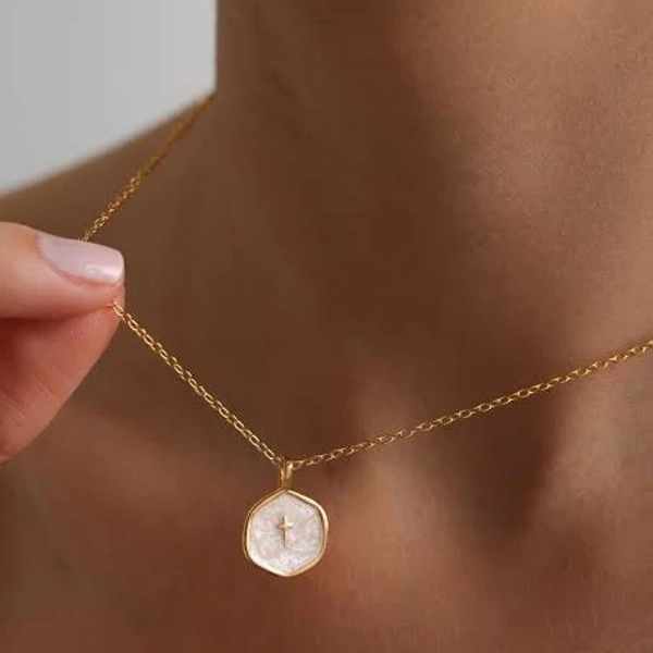 Gold Enamel Mini Cross Necklace