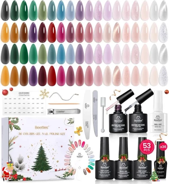 Beetles Gel Polish Frostglaze Veil 53pcs 36 Colors Christmas Gel Nail Kit