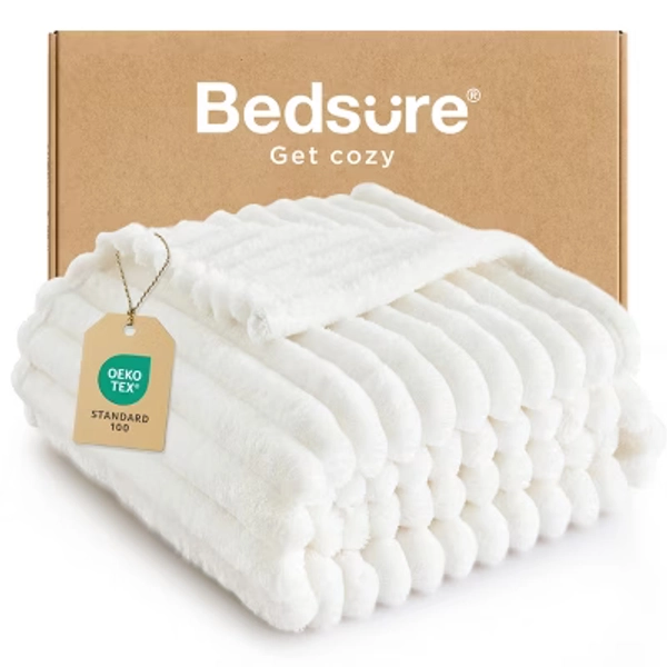 Bed Blanket With Chunky Corduroy Throw Size Off White - Bedsure