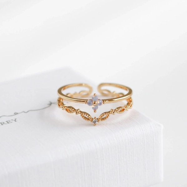 Melanie Blossom Ring, Stacking ring, beaded band, pink blue stones, Free Size Ring, For Her, Gift for Girlfriend Wife Women, Dainty Ring