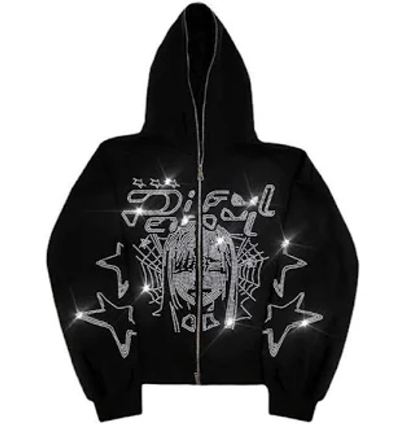 Y2K Cartoon Diamond Grunge Zip-up Hoodie