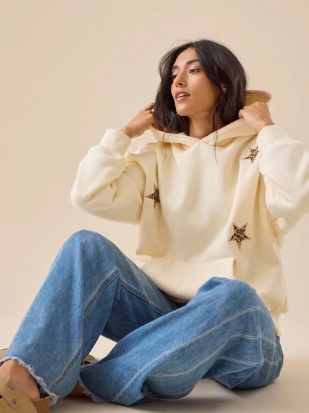 Leopard Star Stitched Hoodie in Ivory | Altar'd State
