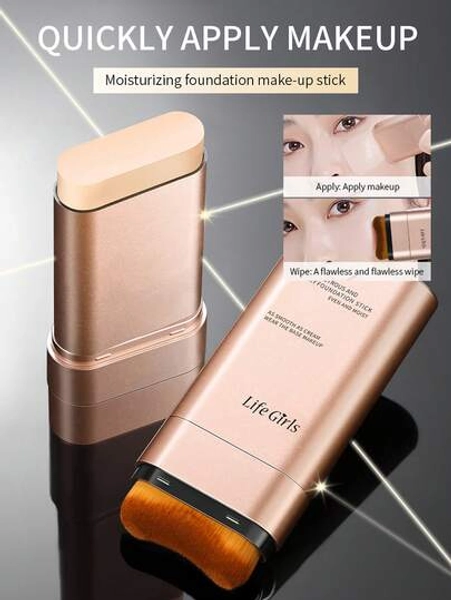 Life Girls 1pc Natural Finish Moisturizing Waterproof Long-Lasting Non-Smudge Luminous Twist-Up Foundation Stick With Brush Applicator, Creates Flawless Complexion