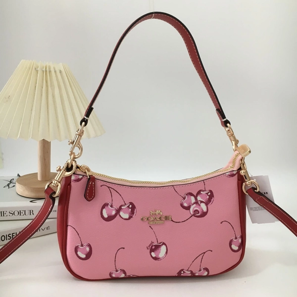 COACH CR290 Teri 2 Way Shoulder Bag Canvas Leather Cherry Pink Outlet