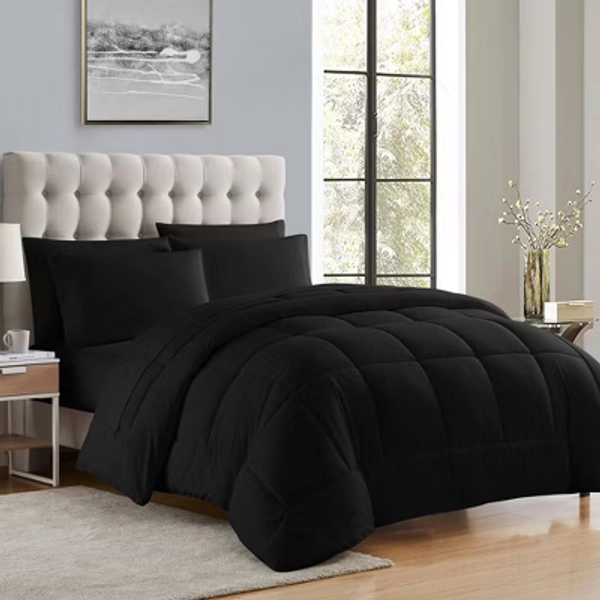 Bed-in-A-Bag Solid Color Comforter & Sheet Set Soft All Season Bedding, Twin XL, Black